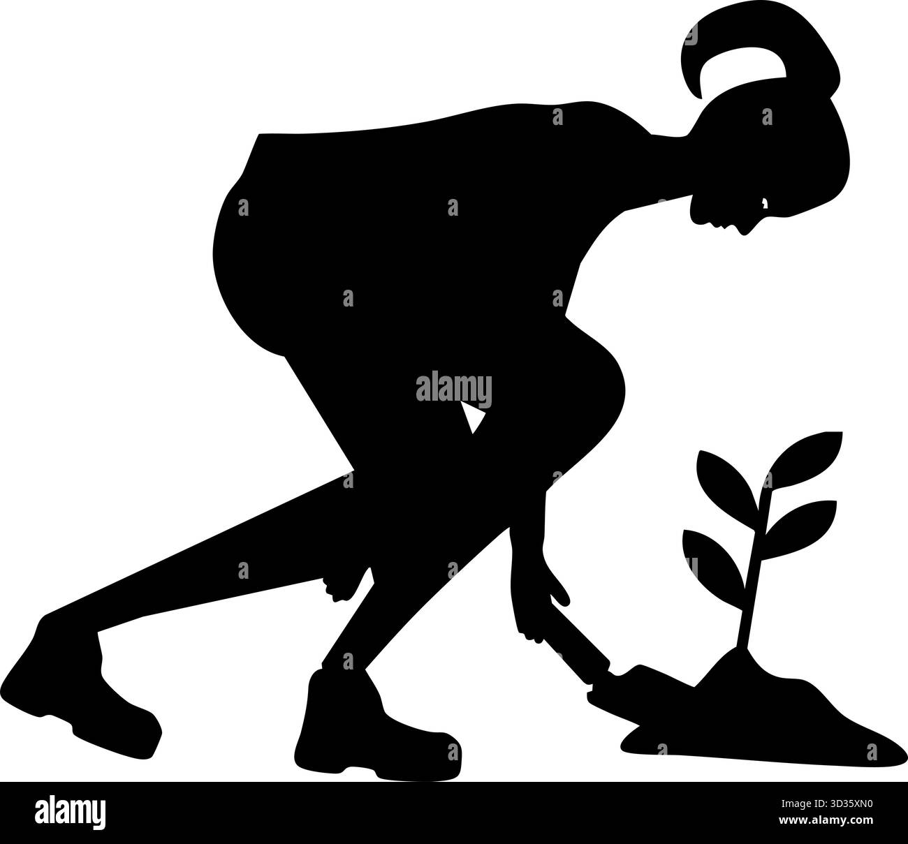 Silhouette von Frauen im Garten und Pflanzen im Boden Stock Vektor