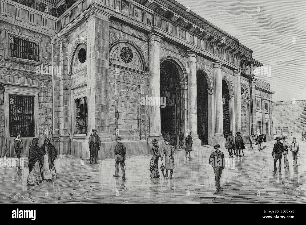 Cadiz, Andalusien, Spanien. Fassade des Provinzgefängnisses. Zeichnung von Juan Comba. Gravur von Rico. La Ilustracion Espanola y Americana (die spanische und amerikanische Illustration), 1883. Stockfoto