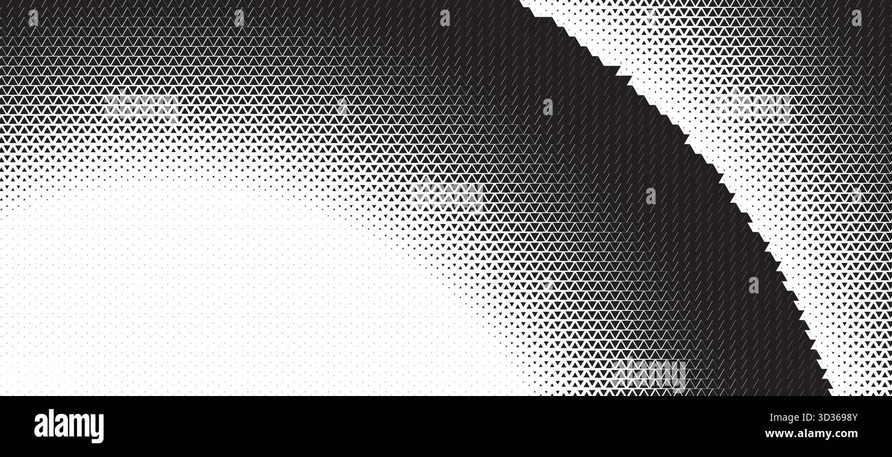 Dreieckiges rundes welliges Halbtonmuster Hintergrund. Abstrakte geometrische Kulisse mit trendigem Mosaikeffekt. Dynamisches Überblenden. Stock Vektor