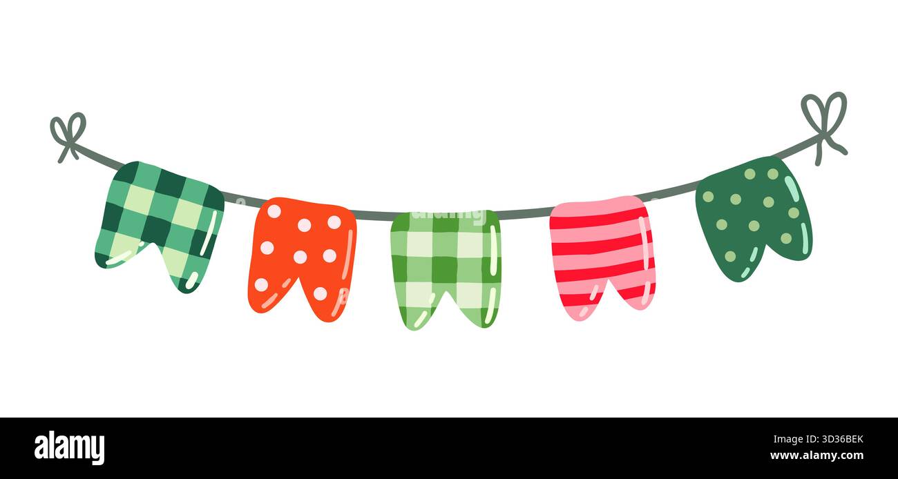 Niedliche Vektor-Weihnachts-Doodle-Bündel in Rot und Grün mit Punkten, Streifen und Gingham-Mustern Stock Vektor