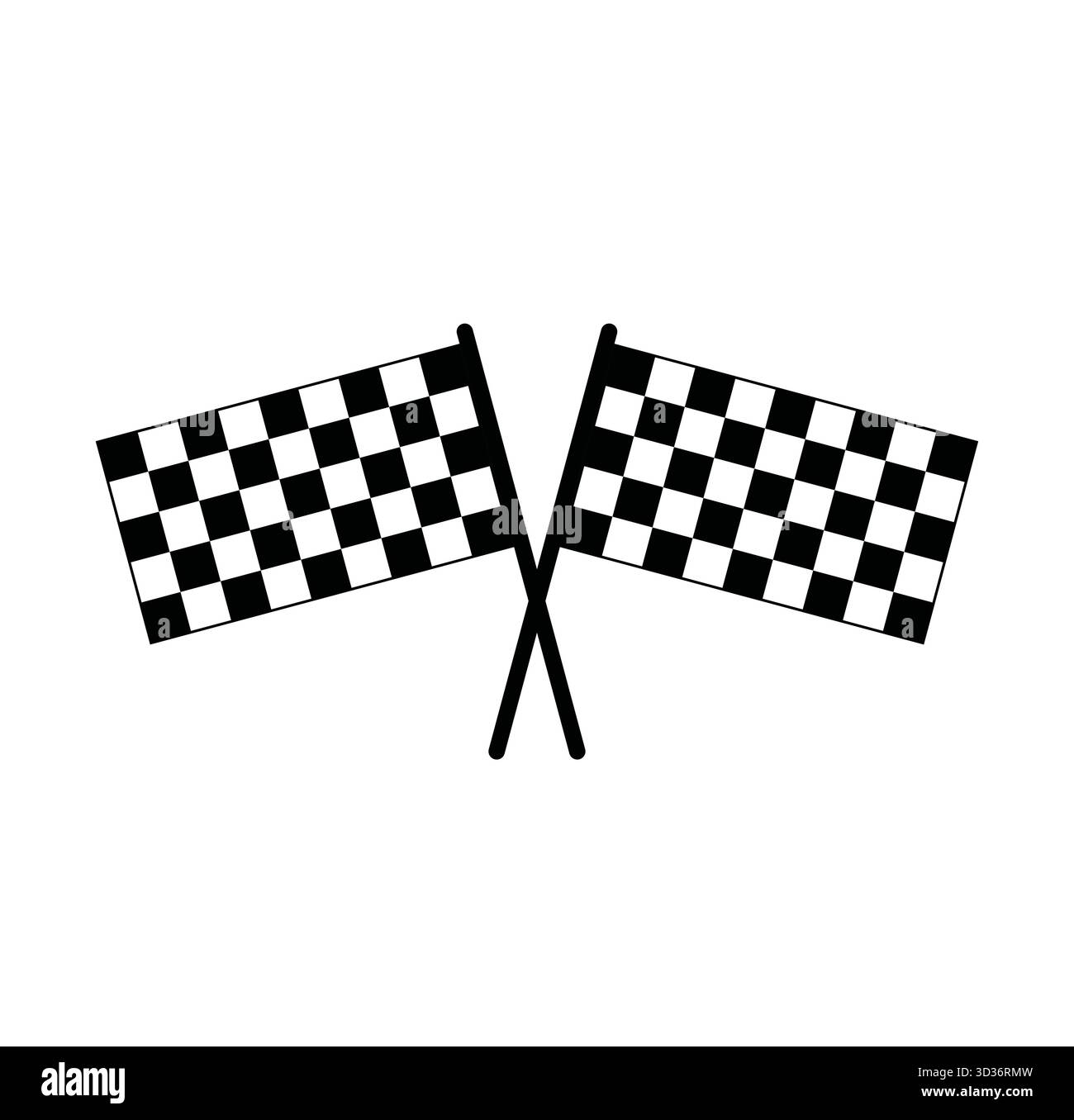 Gekreuztes schwarz-weiß kariertes Rennflaggensymbol. Klassische Ziellinie, die in Motorsportarten wie Autorennen, Motorradrennen, Stock Vektor