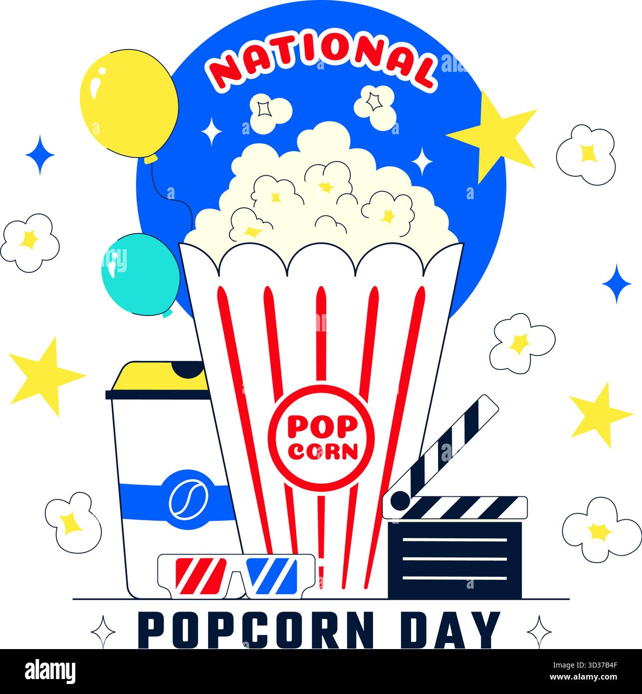 National Popcorn Day Vector Illustration am 19. Januar mit Einer Big Box Popcorn zum Genießen von Filmen in Einem flachen Stil Cartoon Hintergrund Stock Vektor