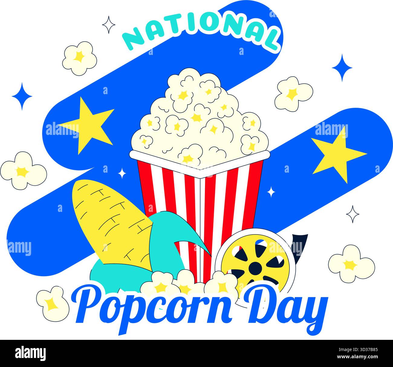 National Popcorn Day Vector Illustration am 19. Januar mit Einer Big Box Popcorn zum Genießen von Filmen in Einem flachen Stil Cartoon Hintergrund Stock Vektor