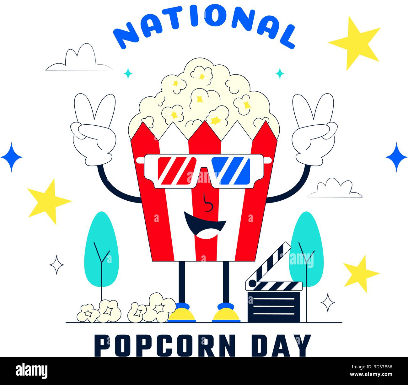 National Popcorn Day Vector Illustration am 19. Januar mit Einer Big Box Popcorn zum Genießen von Filmen in Einem flachen Stil Cartoon Hintergrund Stock Vektor