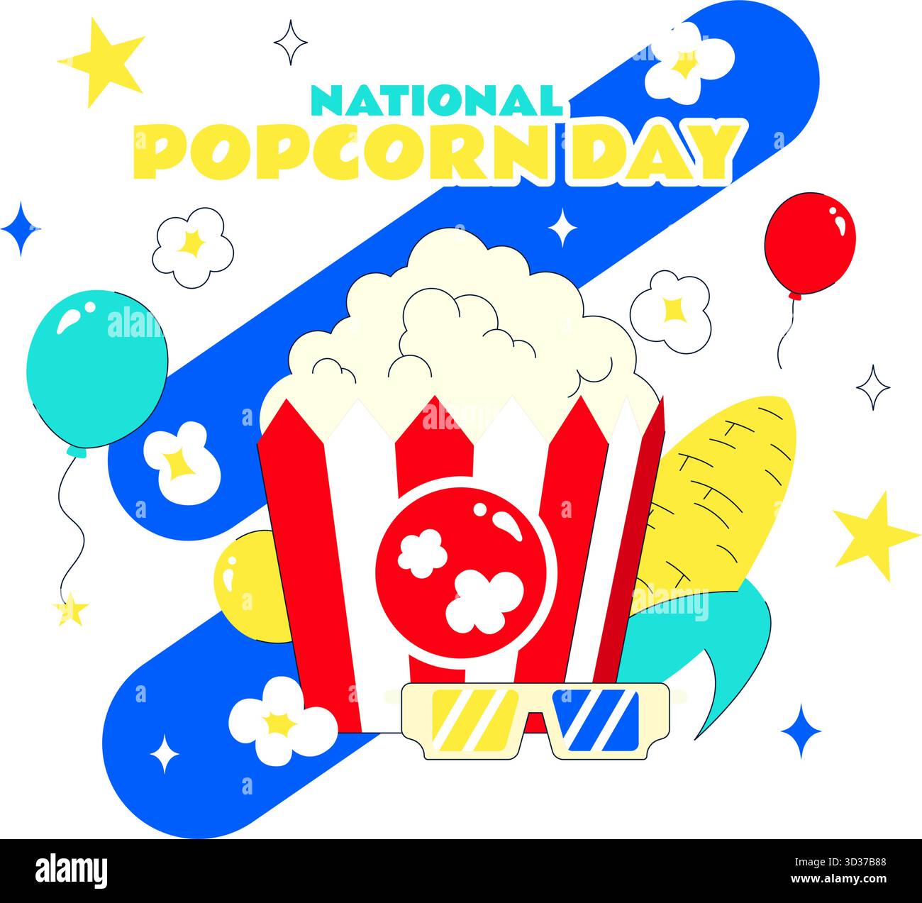 National Popcorn Day Vector Illustration am 19. Januar mit Einer Big Box Popcorn zum Genießen von Filmen in Einem flachen Stil Cartoon Hintergrund Stock Vektor