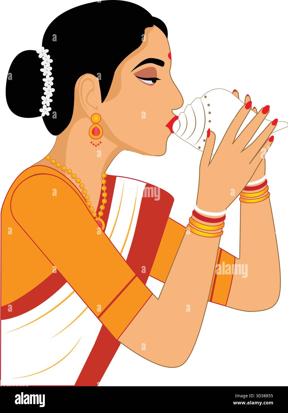 Bengalische Frau, Die Conch Shell Sprengt Stock Vektor