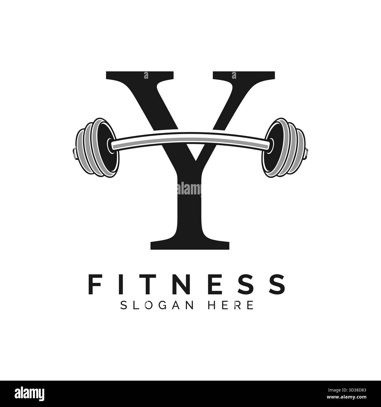 Design des „Letter Y Gym“-Logos. Symbol für das Symbol für das Buchstaben Y der Langhantel Stock Vektor
