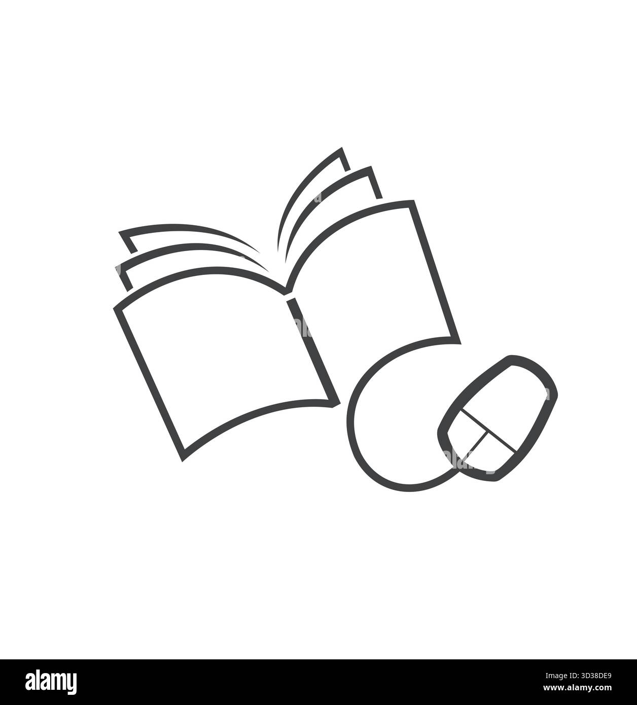 Buch und digitale Maus, Online-Buch-Logo-Vektor-Symbol-Design-Illustration Stock Vektor