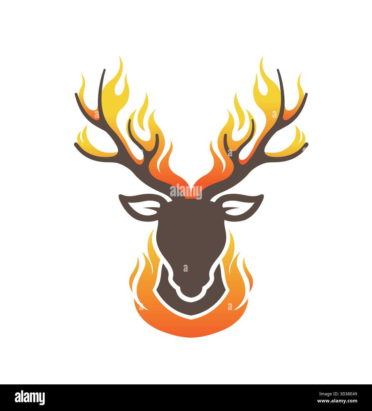 Kreative Hirschkopf- und Flammen-Logo-Vektor-Symbol-Illustration Stock Vektor