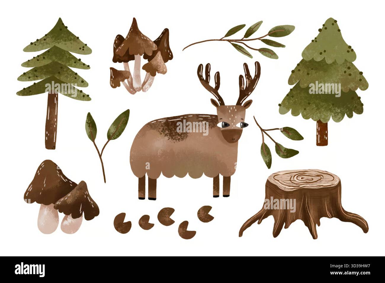 Waldhirsch Tier und Natur. Handgezeichnet Bemalt Stockfoto