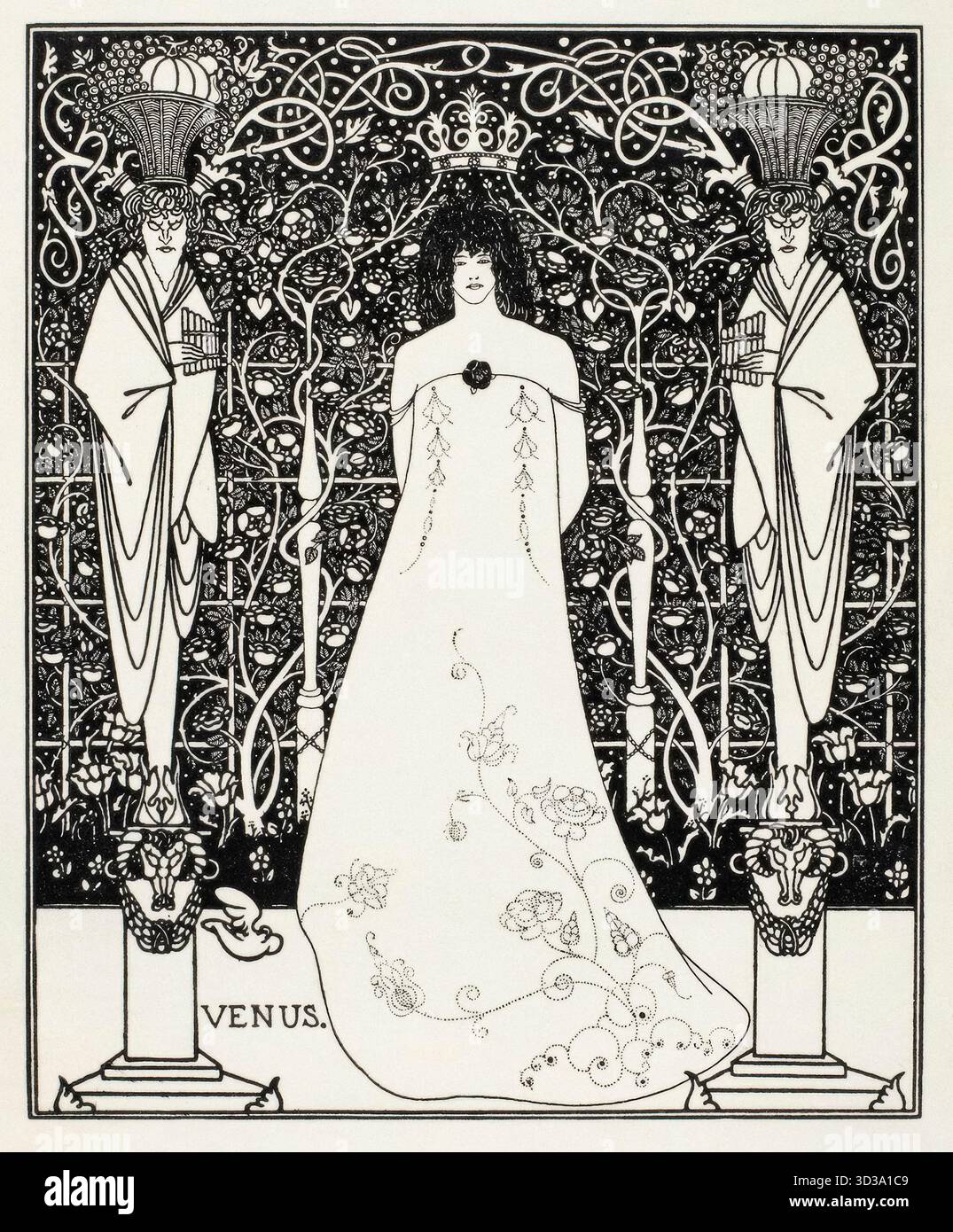Aubrey Beardsley, Venus zwischen den Endgöttern, Illustration in Stift und Tinte, 1895 Stockfoto