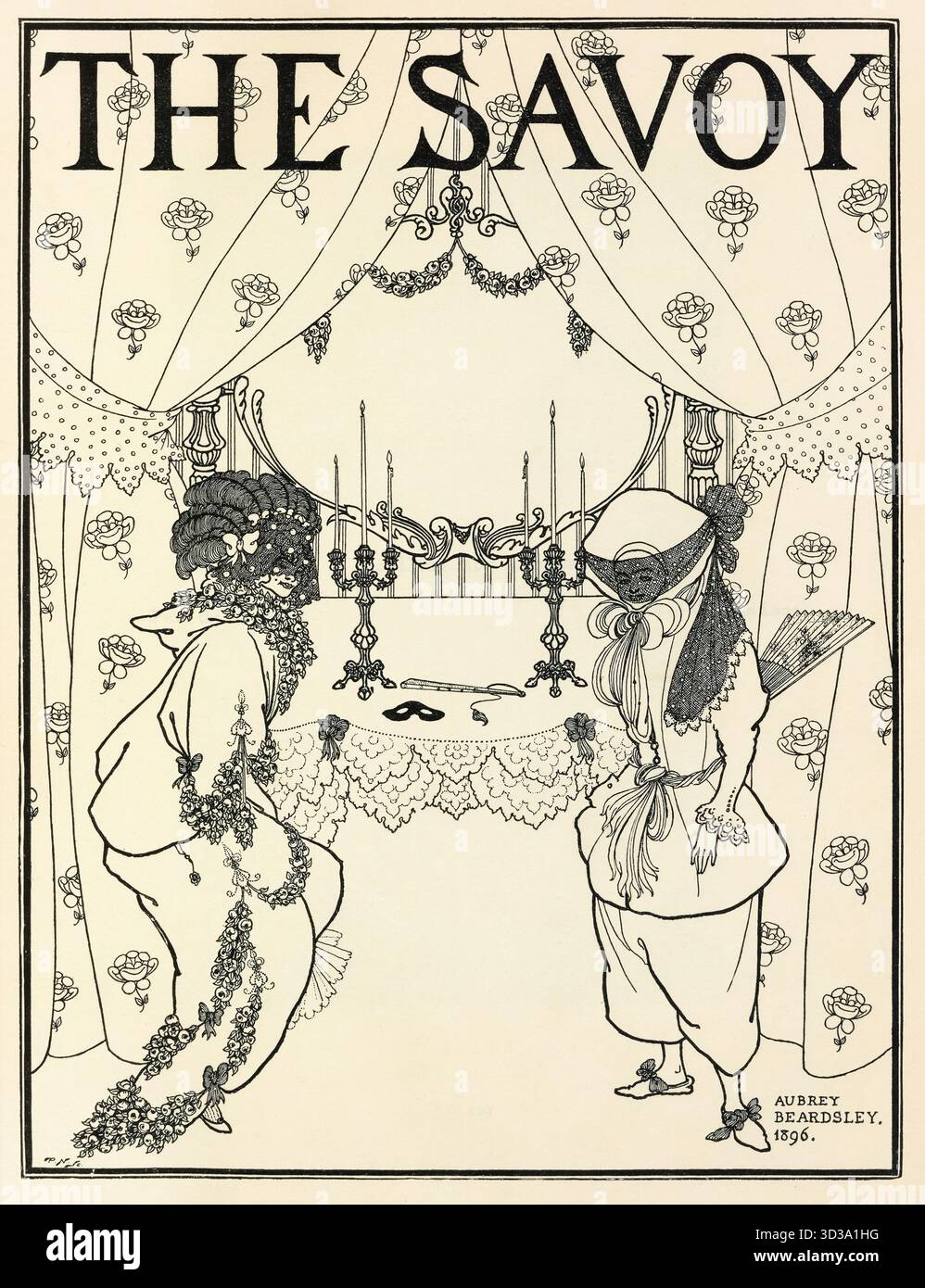 Aubrey Beardsley, Design für die Titelseite der ersten Ausgabe des Magazins Savoy, Illustration im Zeilenblock, 1896 Stockfoto