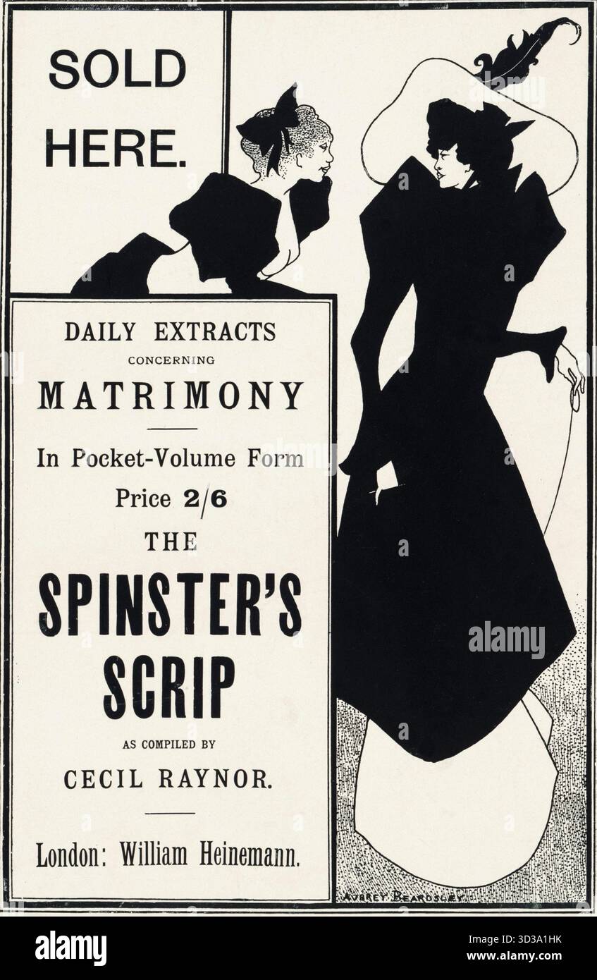 Aubrey Beardsley, Poster für die Zeitschrift The Spinster’s Scrip, Illustration, lithographischer Druck, 1895 Stockfoto