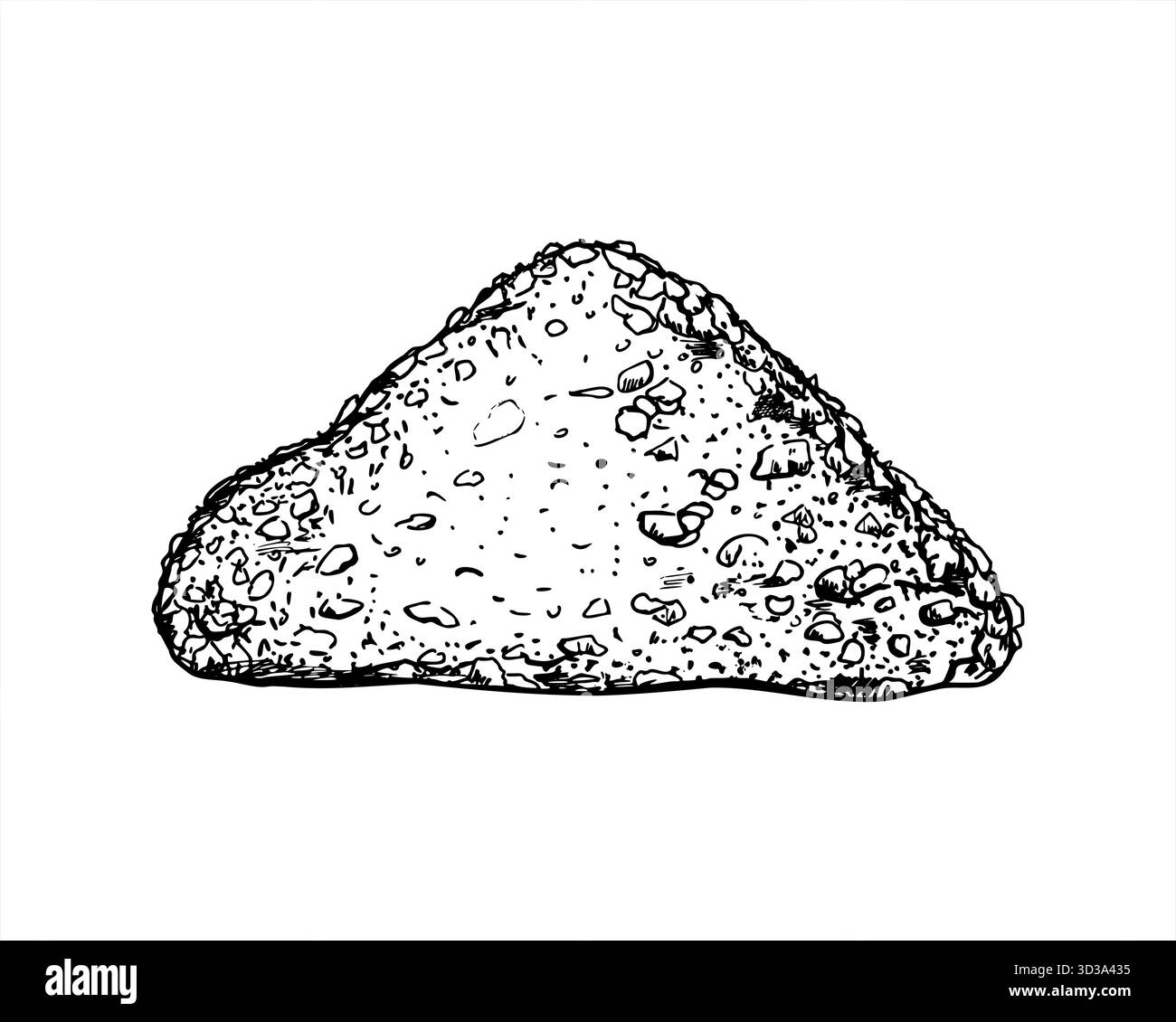 Monochrome Haufen von Salzkristallen oder feine Kies-Vektorillustration, gemalt von schwarzen Tinten in linearer Form. Grafische Skizze mit Puderstapel. Stock Vektor