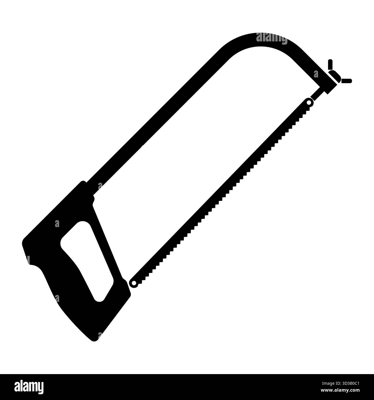 Illustration Der Hand-Bügelsäge-Silhouette. Ideal für Schulungsmaterialien, Werkzeugkataloge, Heimwerker-Tutorials und Konstruktions- oder technische Infografiken. Stock Vektor