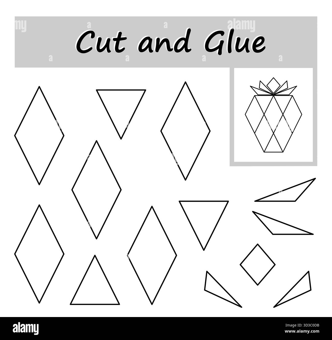 Lernspiele für Kinder. Schneiden, kleben und Farbe. Stock Vektor