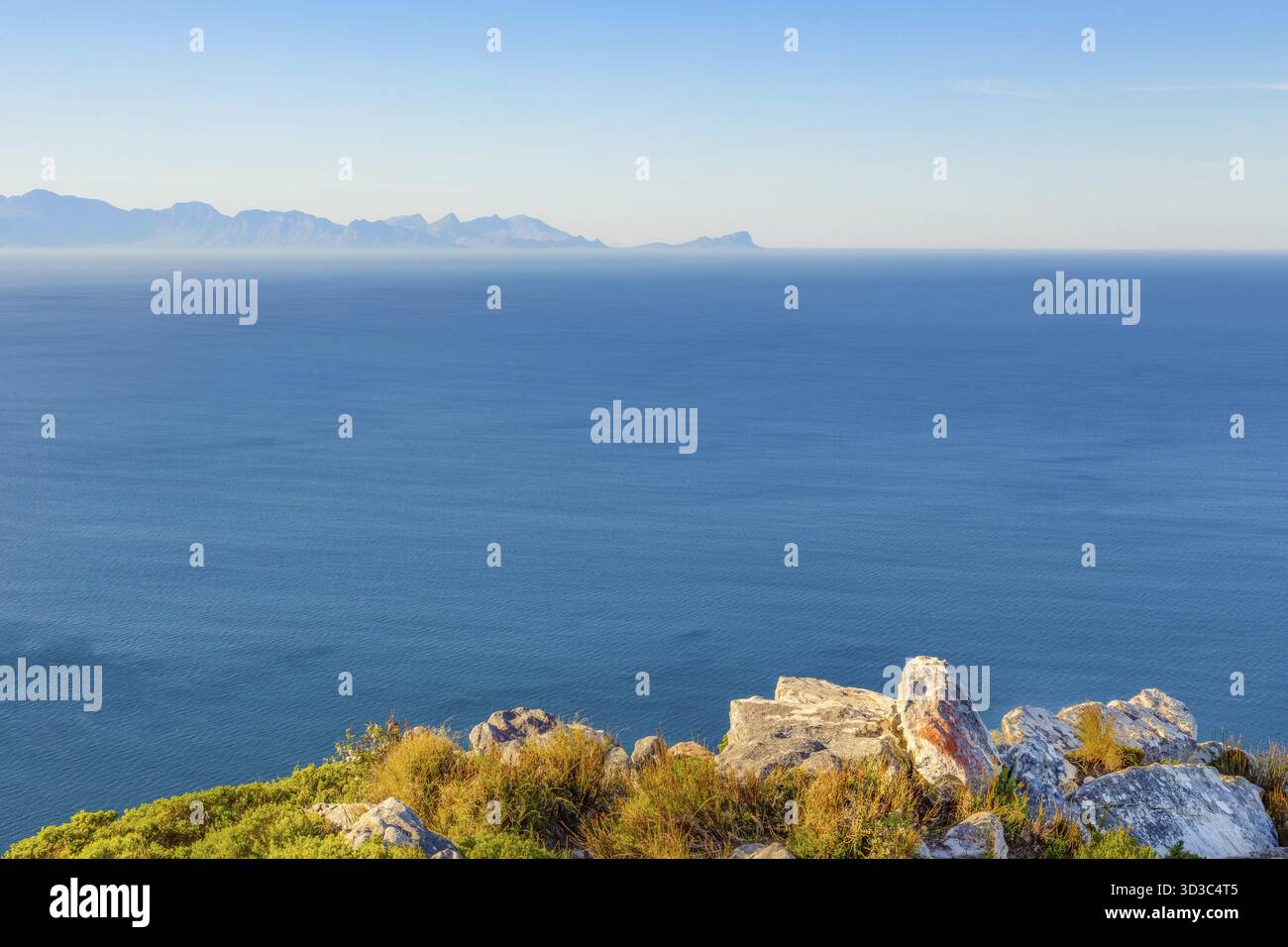 Küstengebirgslandschaft mit Fynbos-Flora in Kapstadt, Südafrika Stockfoto