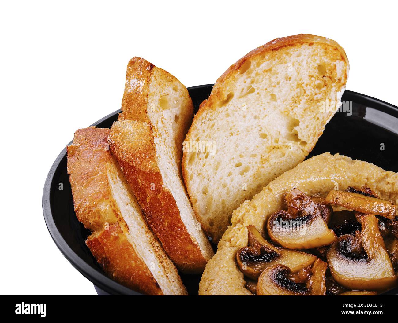 Essen, Hummus mit gebratenen Pilzen und Brot Stockfoto