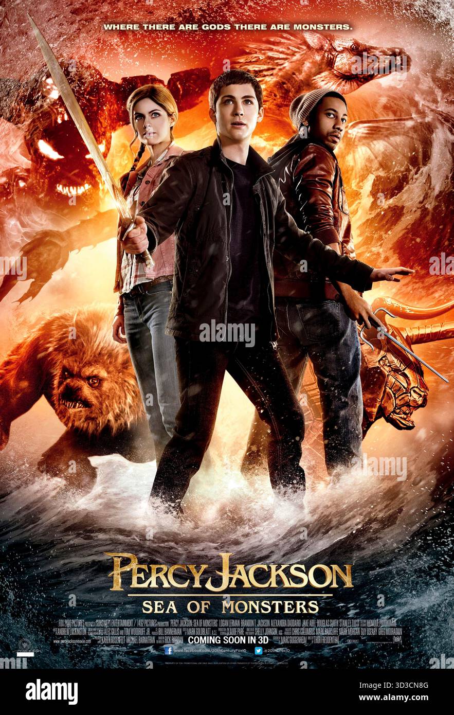 Percy Jackson: Sea of Monsters (2013) unter der Regie von Thor Freudenthal mit Logan Lerman, Brandon T. Jackson und Alexandra Daddario. Percy und seine Freunde begeben sich auf eine Reise zum Meer der Monster, um das Goldene Vlies zu retten und ihr magisches Zuhause zu retten. US-Poster NUR FÜR REDAKTIONELLE ZWECKE. Quelle: BFA / 20th Century Fox Stockfoto