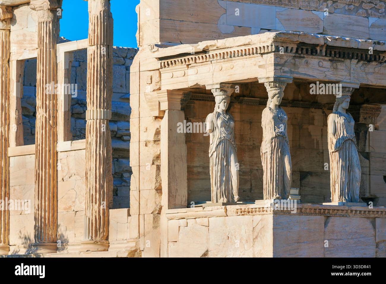 Portal der Karyatiden, Erechtheion Tempel, Akropolis, Athen, Griechenland, Europa, Stockfoto