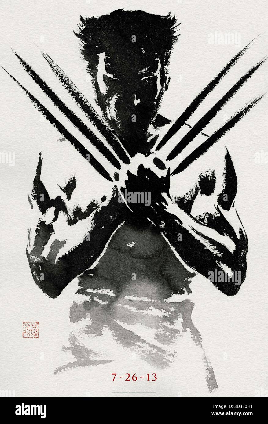 The Wolverine (2013) von James Mangold mit Hugh Jackman, Tao Okamoto und Rila Fukushima. Logan reist nach Japan, wo er in einen tödlichen Konflikt hineingezogen wird und gezwungen wird, sich seiner eigenen Sterblichkeit zu stellen, während er die Erbin Mariko vor gefährlichen Kräften schützt. US-Teaser-Poster NUR FÜR REDAKTIONELLE ZWECKE. Quelle: BFA / 20th Century Fox Stockfoto