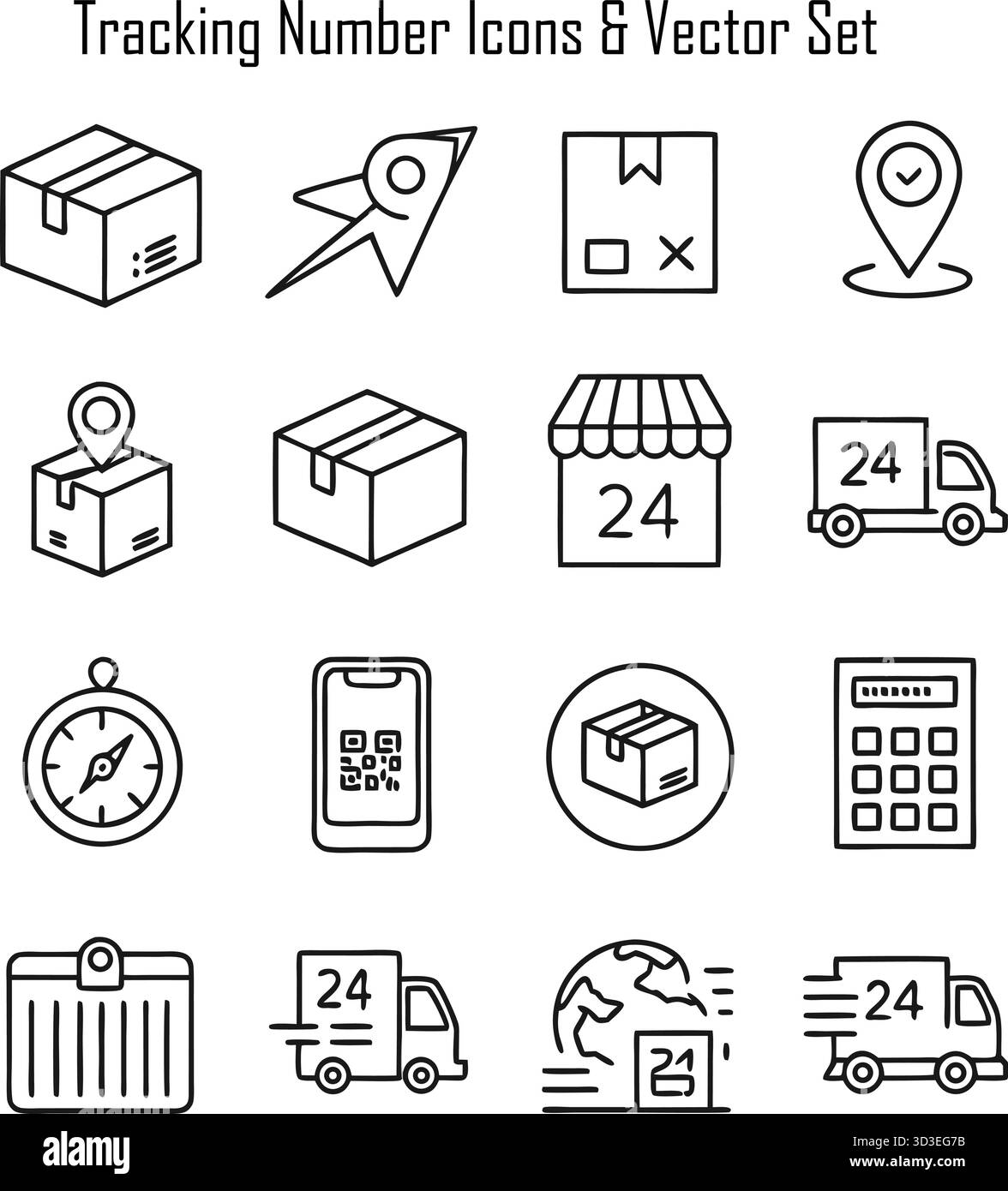 Abbildung der Symbole für Tracking-Nummern für Versand, Lieferung und Logistik Stock Vektor