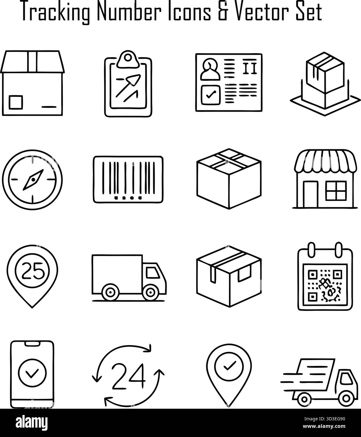 Abbildung der Symbole für Tracking-Nummern für Versand, Lieferung und Logistik Stock Vektor