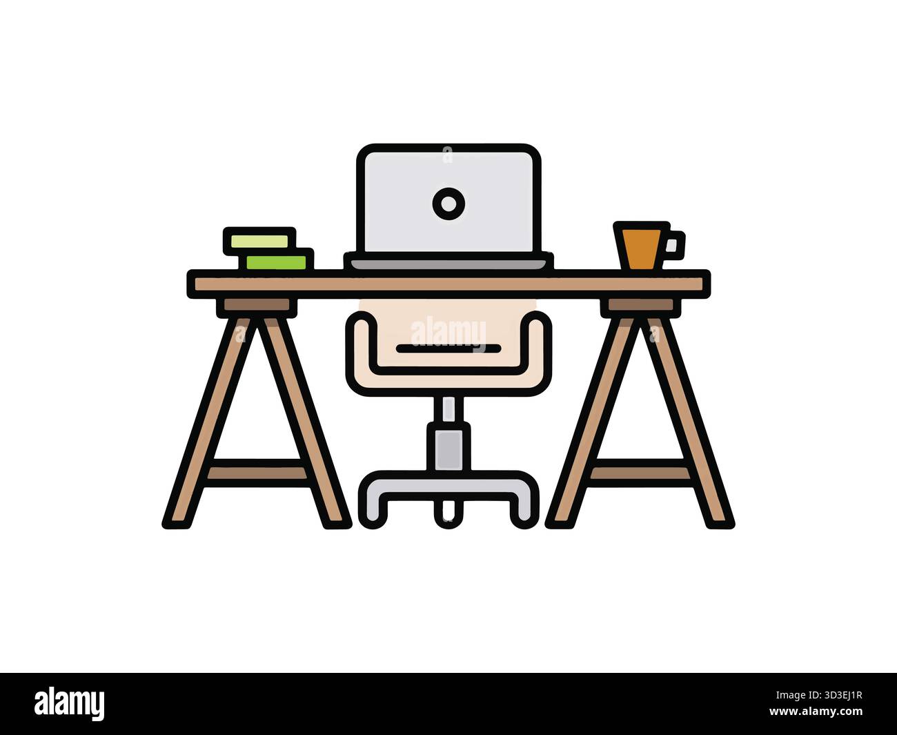 Abbildung eines Arbeitsbereichs mit Laptopbüchern und Kaffeetasse Stock Vektor