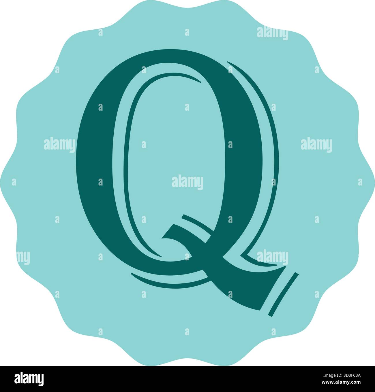 Q Buchstabendesign isoliert auf weißem Hintergrund. Perfekt für Lehrmaterialien, Typografie-Design, Poster oder das Erlernen von Alphabeten für Kinder. Stock Vektor