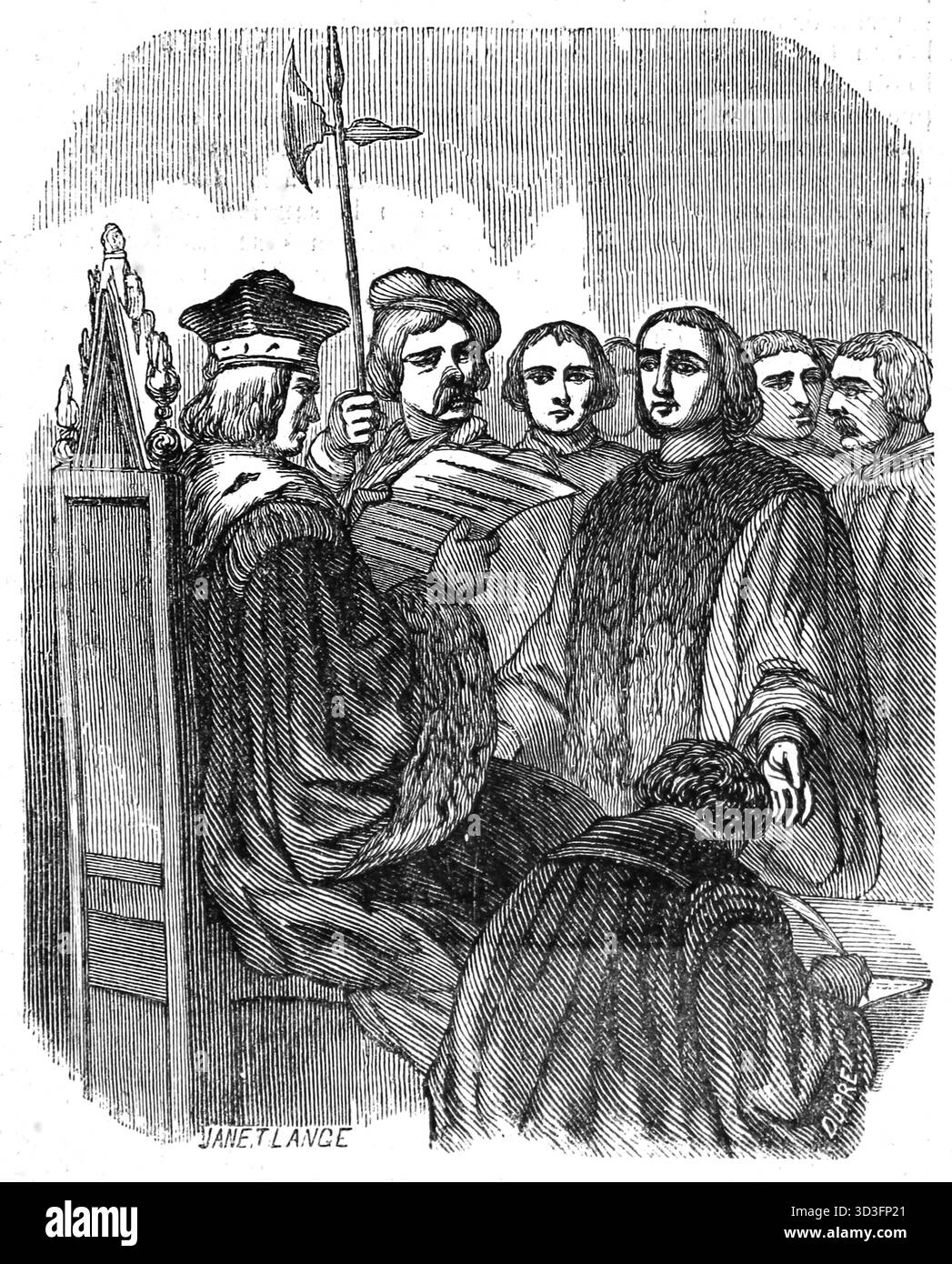 Der Prozess gegen Jacques Coeur (Treasirer des Königs Karl VII. Von Frankreich), 1451. Anklage: Amtsmissbrauch als Schatzmeister. Strafe: Einziehung von Vermögensgegenständen und Exil. Stich, 19. Jahrhundert. Stockfoto