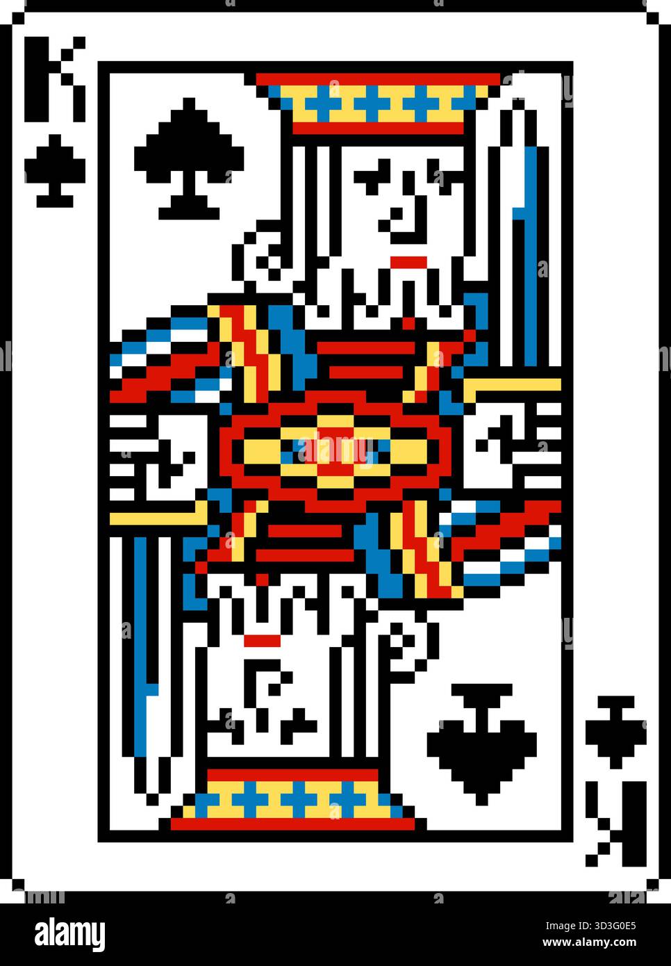 Pixel Art Art King of Pik Spielkartendesign Stock Vektor