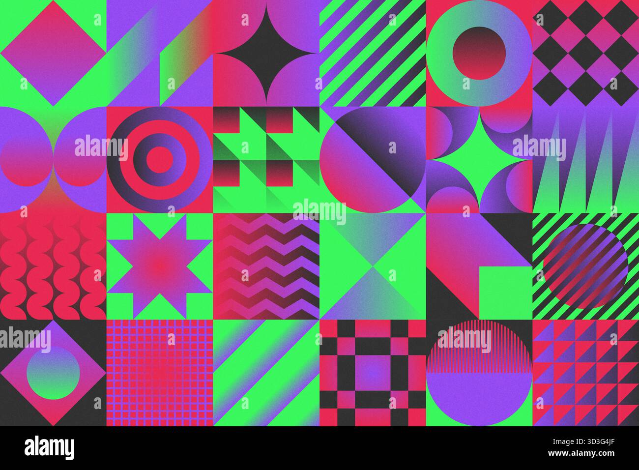 Hintergrund verschiedener farbiger geometrischer Formen mit Korneffekt Stockfoto