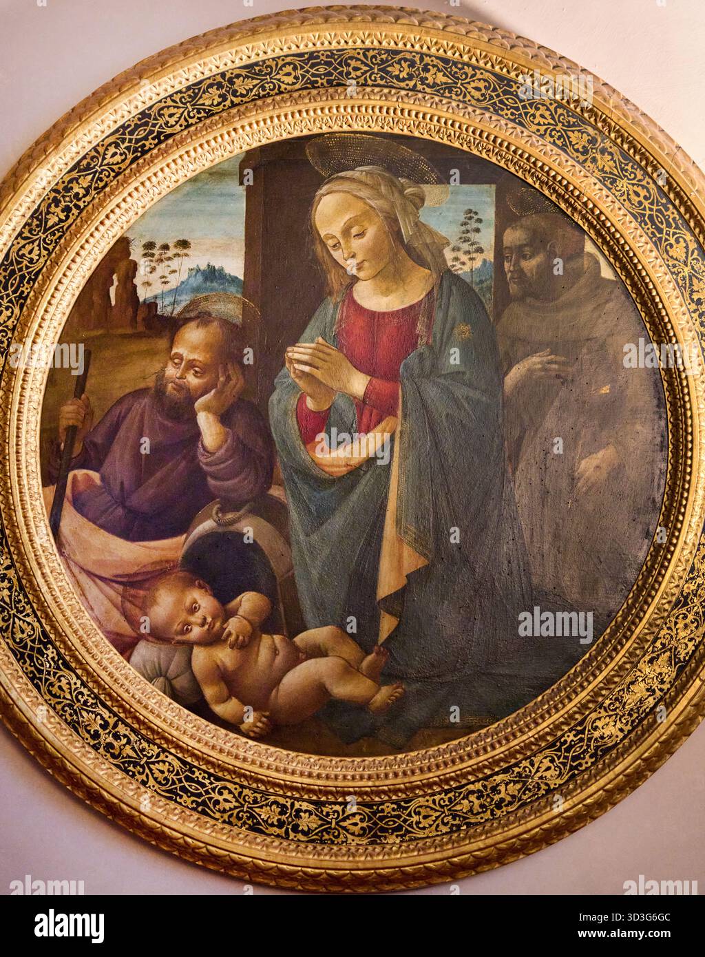 Madonna und Kind mit dem hl. Joseph und dem hl. Franz von Assisi, zugeschrieben Bartolomeo di Giovanni, um 1488–1500, Tempera auf Holz, Palazzo Vecchio, FL Stockfoto