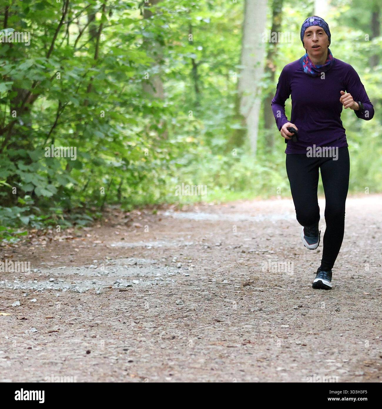 Frau Trail läuft auf einem Forest Trail Stockfoto