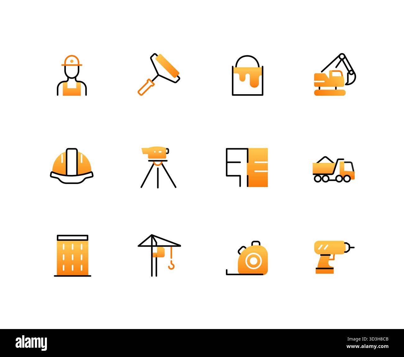 Gebäude und Bau – Set von Symbolen im Liniendesign Stock Vektor