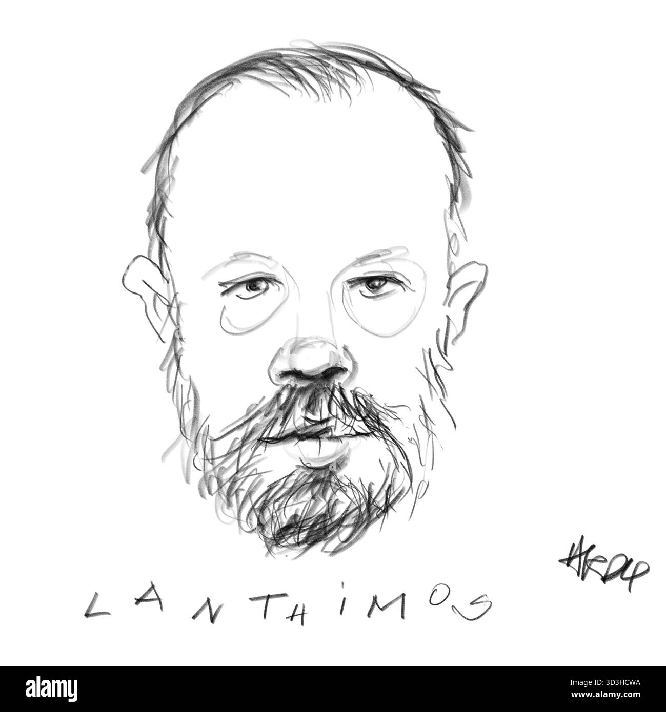 Bleistiftporträt des Filmemachers Lanthimos Stockfoto