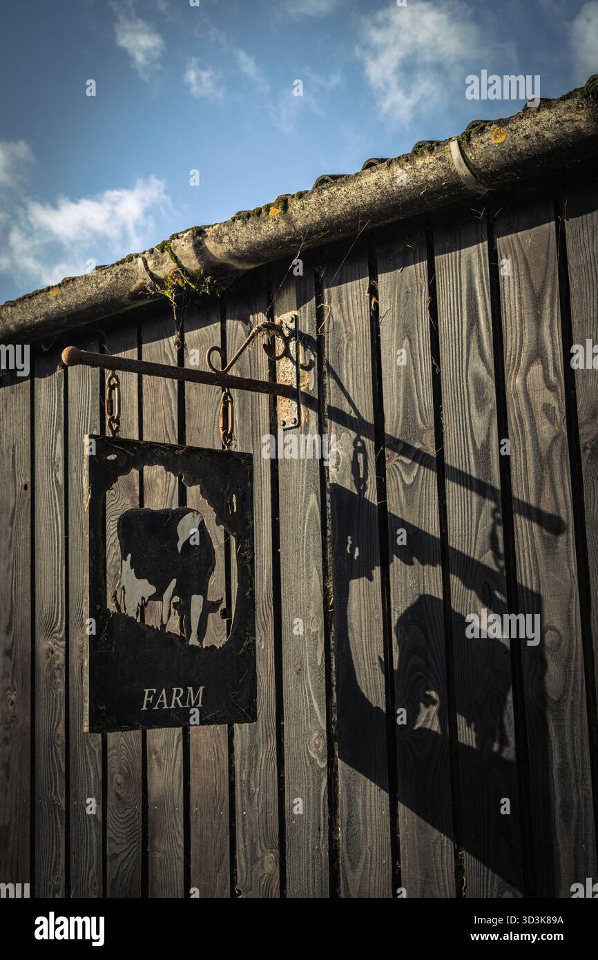 Bauernhof Schild auf der Scheune Stockfoto