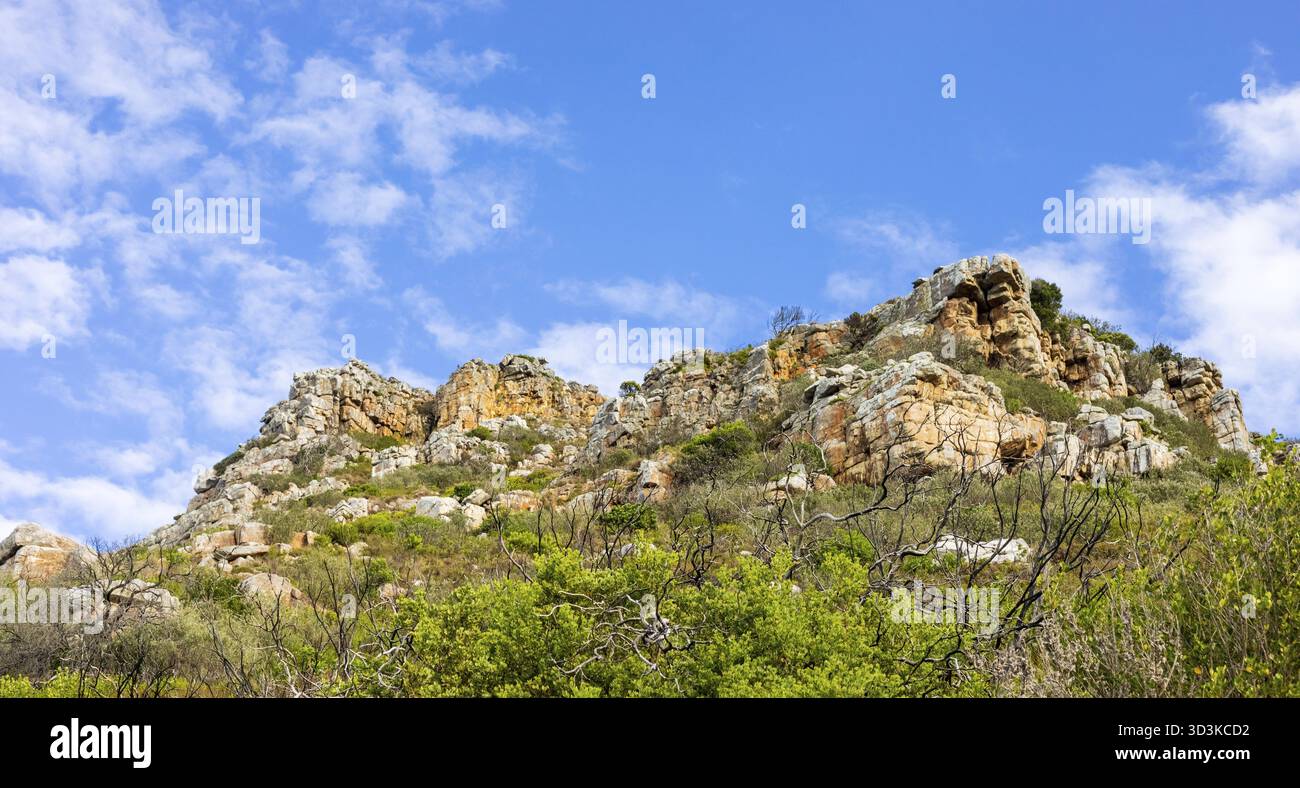 Zerklüftete Berglandschaft mit Fynbos-Buschflora in Kapstadt Südafrika Stockfoto