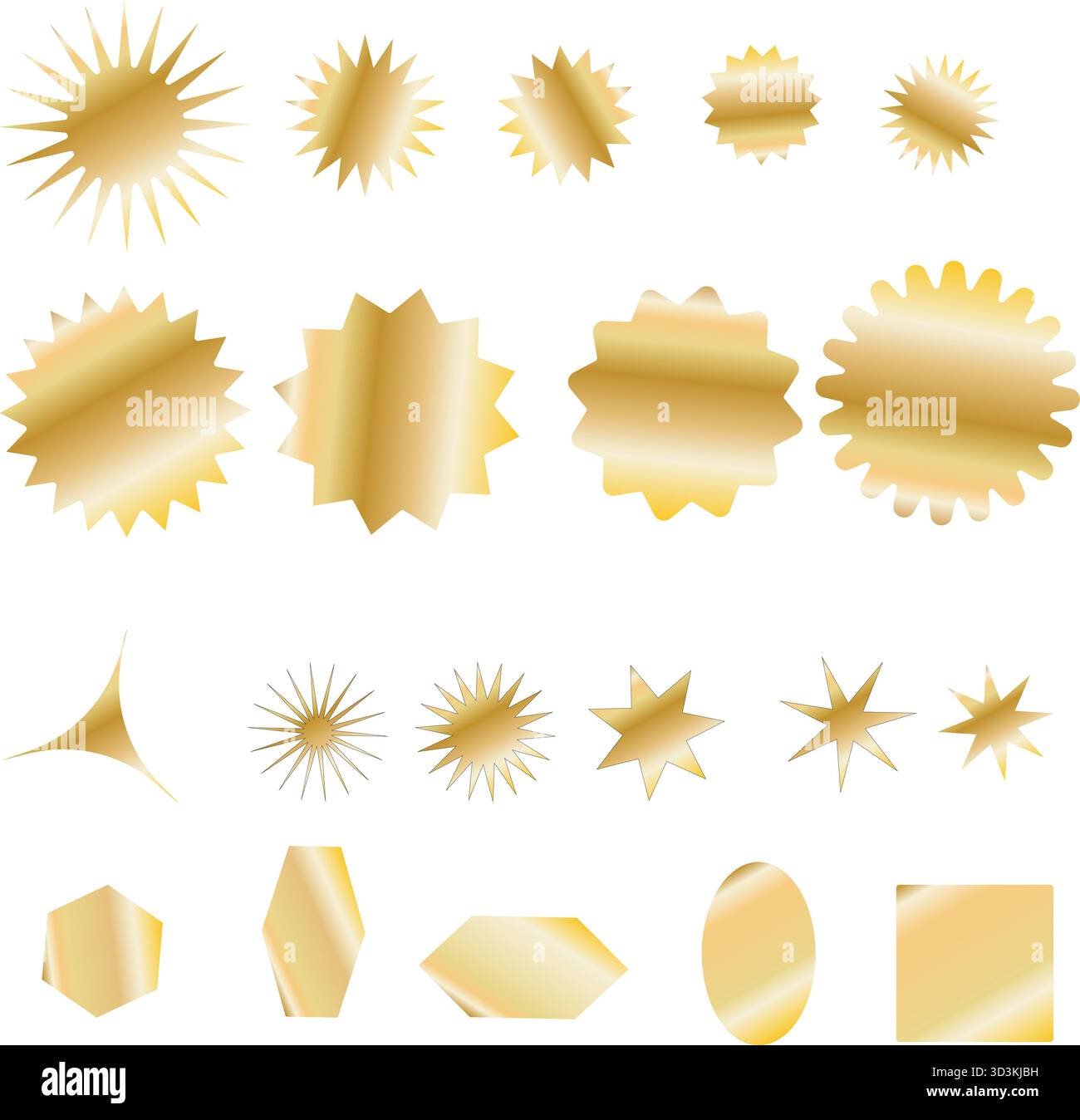 Goldene Metallic-Abzeichen und -Etiketten. Stock Vektor