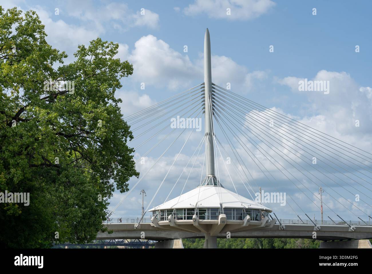 Esplanade Riel Brücke über den Red River in Winnipeg, Kanada. Stockfoto