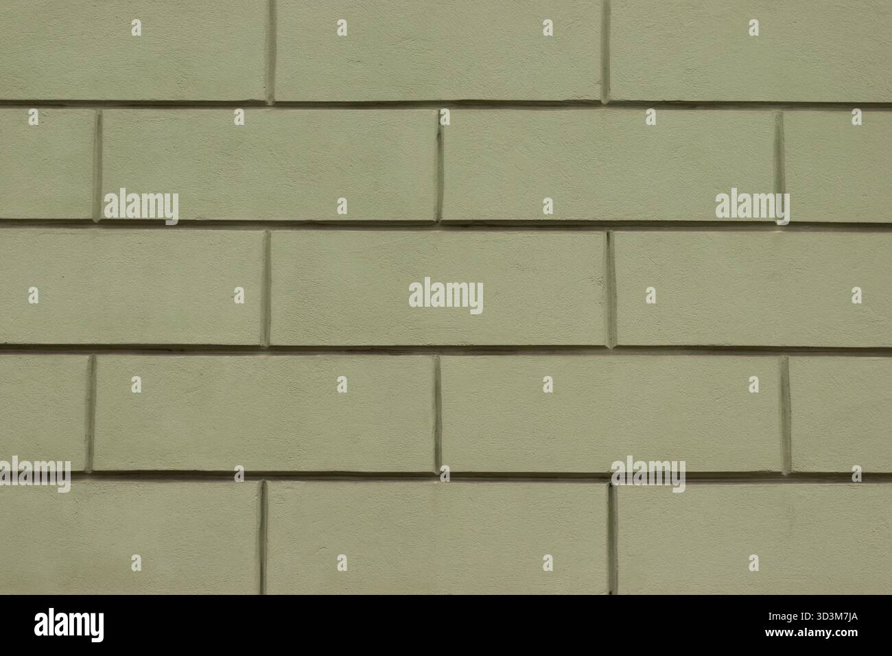 Hellgrüne verputzte Wand mit rechteckigem Muster Stockfoto