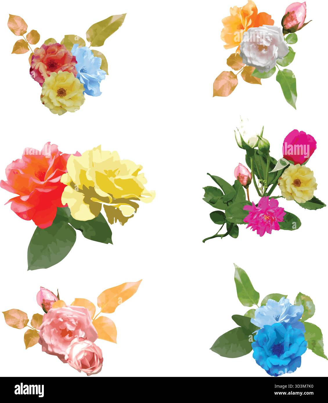 Rosenblumen Set mit Designelementen Aquarell zum Drucken Stock Vektor