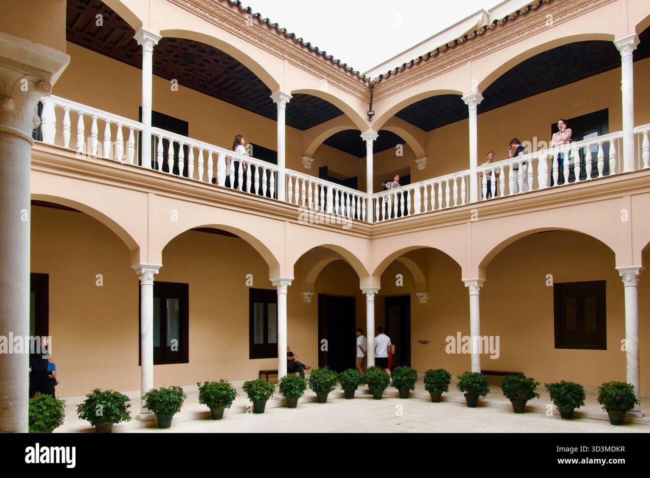 Touristen im Innenhof von Picassos Geburtsort und Museo Casa Natal oder Museo Picasso Málaga Calle San Agustín Malaga Andalusien Spanien Europa Stockfoto