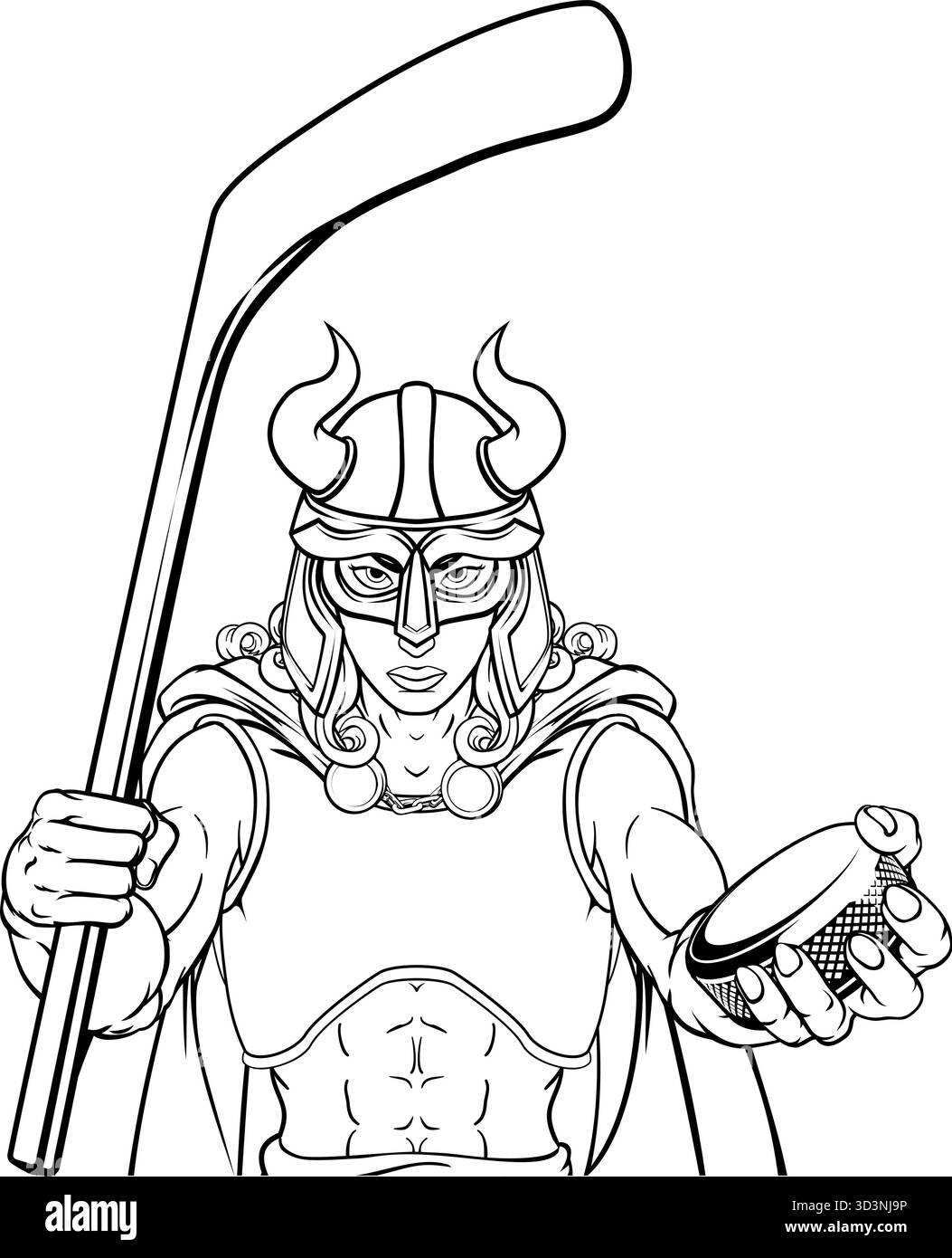 Viking Warrior Frau Eishockey Sport Team Maskottchen Stock Vektor