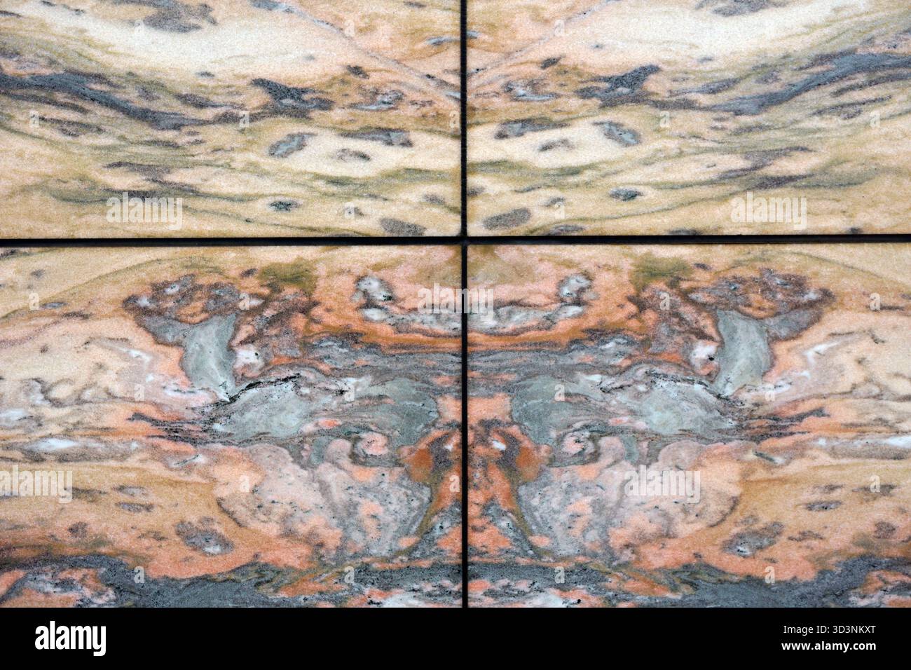 Spiegelplatten aus rosafarbenem und weißem Marmor aus den Appalachen an der Nordwand des Earth Sciences Building, UBC, Vancouver, BC, Kanada Stockfoto