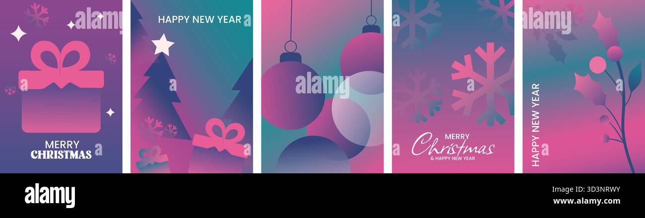 Frohe Weihnachten und Neujahr roter Hintergrund mit weißem Baum, Schneeflocken, Geschenken, transparenten Kugeln und Konfetti Stock Vektor