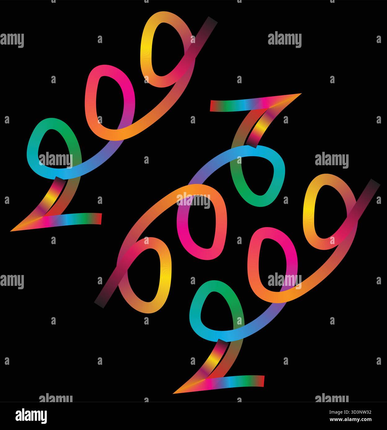 Abstrakte 3D-Farbverlaufslinien: Vektorwellenformmuster mit organischen Regenbogenbändern auf dunklem Hintergrund für moderne Grafikdesign-Projekte. Stock Vektor