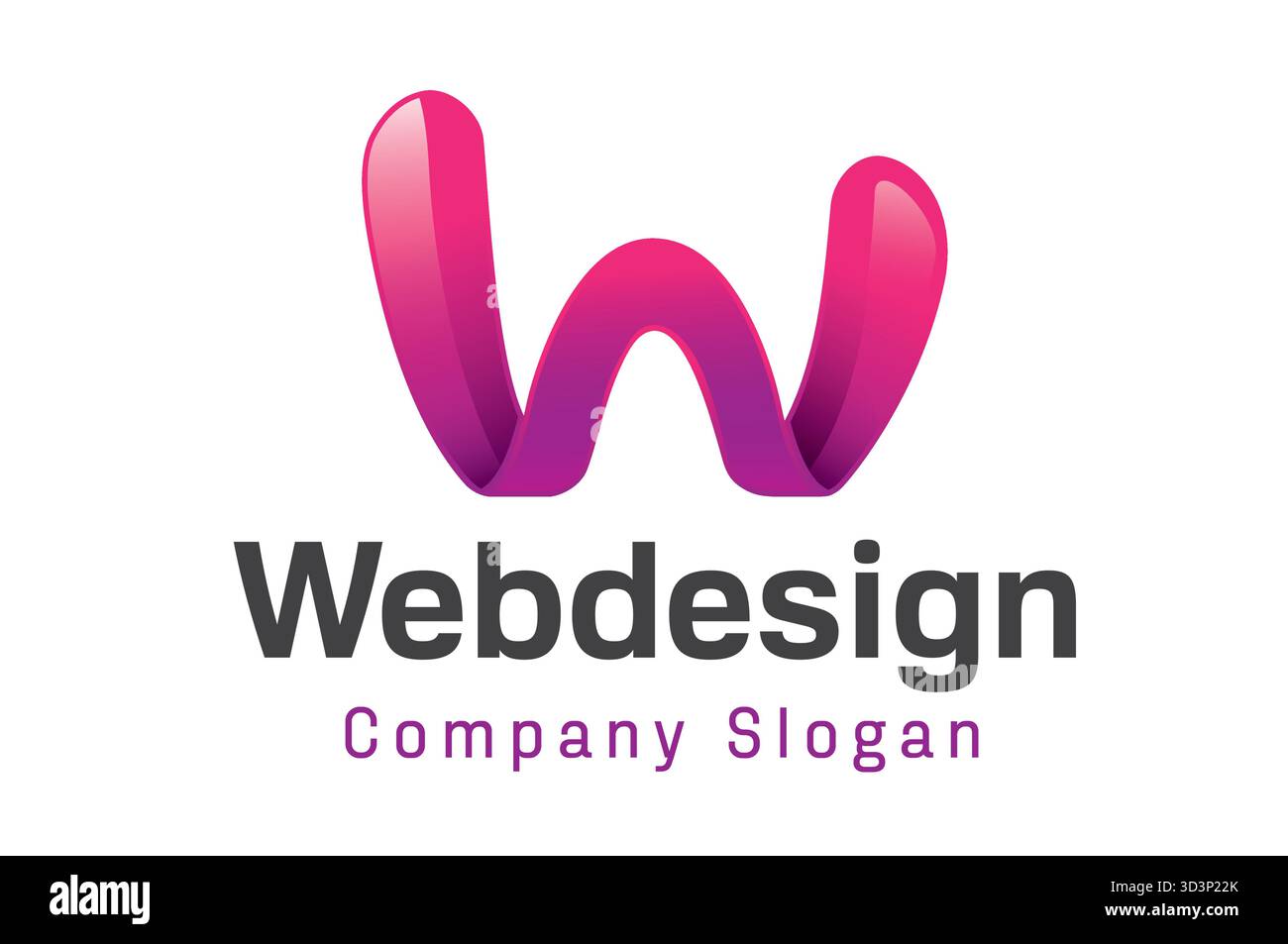 Hochglanzbuchstabe W rosa Logo lila Kalligraphie W Letter Vektor Design Symbol Stock Vektor