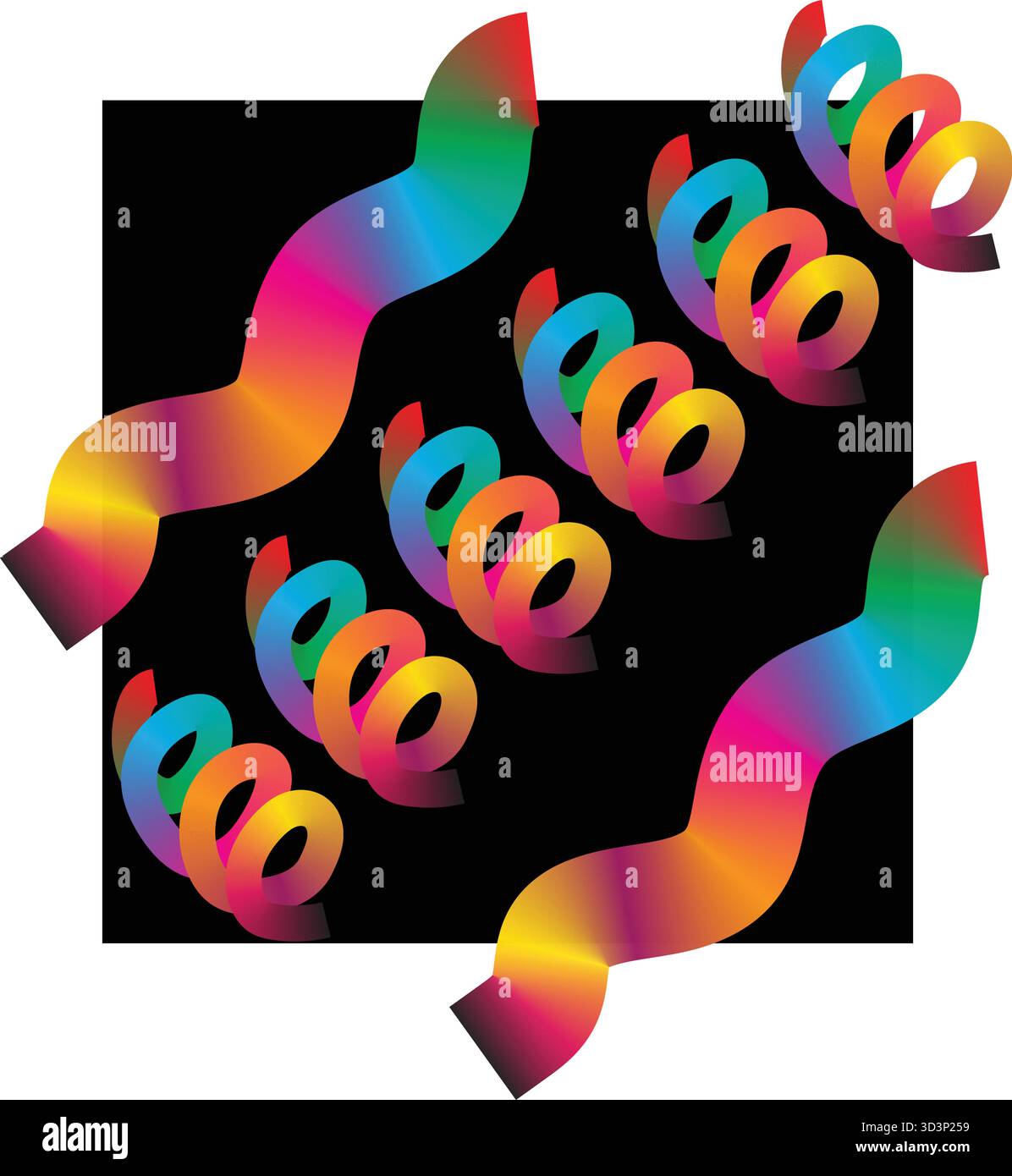 Abstrakte 3D-Farbverlaufslinien: Vektorwellenformmuster mit organischen Regenbogenbändern auf dunklem Hintergrund für moderne Grafikdesign-Projekte. Stock Vektor