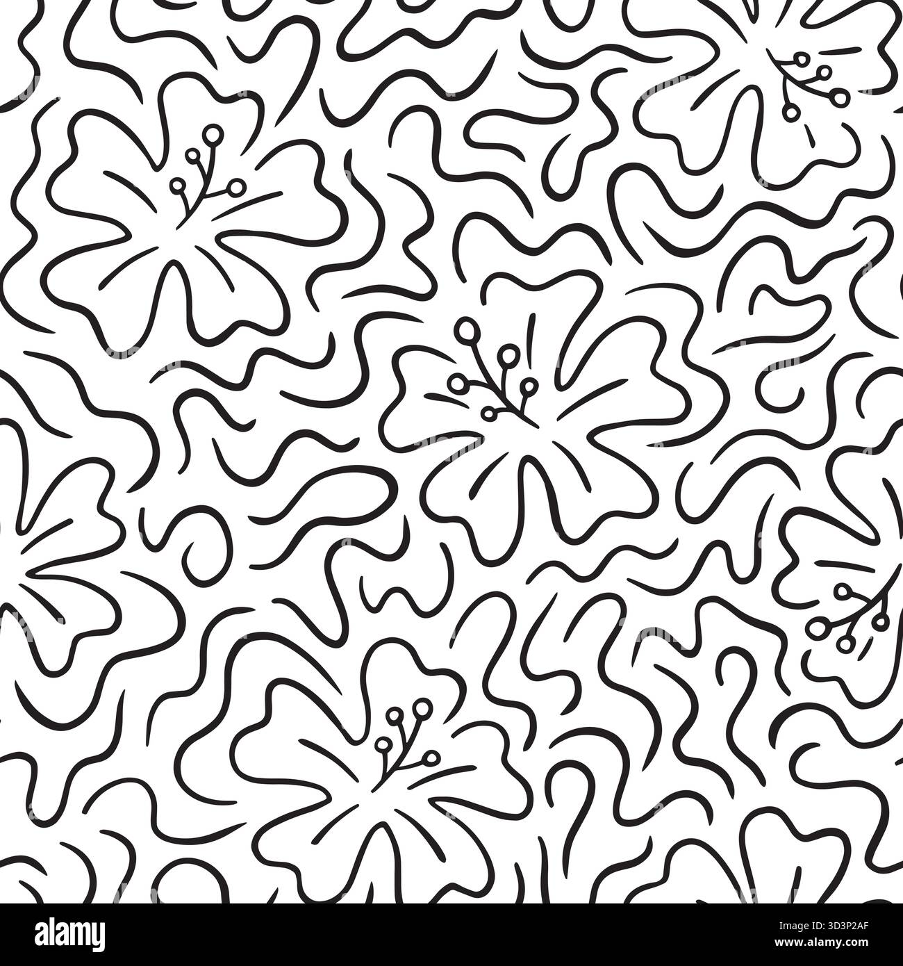 Abstraktes nahtloses Hibiskus-Muster. Vektorabbildung Hintergrund mit flachem Design. Stock Vektor